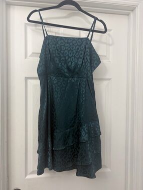 Altered state Teal Leopard Satin Slip Dress